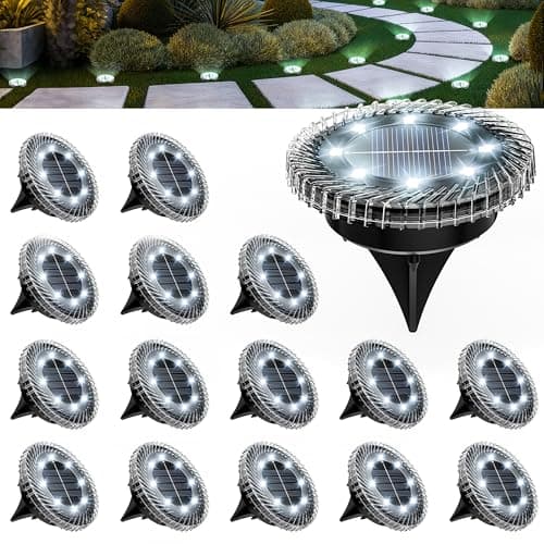 PATIOWIN 16 Pack Small Solar Ground Lights, Pathway Lights Waterproof, Outdoor Solar Light for Garden, Driveway, Walkway, Backyard (Cool White) - Image 1
