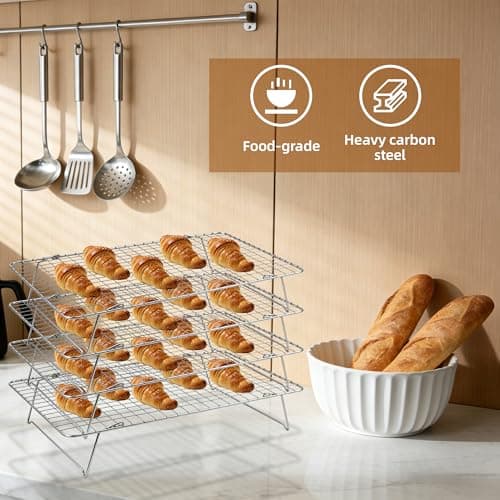 JINANJUNGU Cooling Rack, 3 Tier Stackable Cooling Racks for Cooking Baking Roasting, Multi-Level Collapsible Cookie Rack for Cakes, Oven Safe & Easy Clean (Silver, 3-Tier) - Thumbnail 2