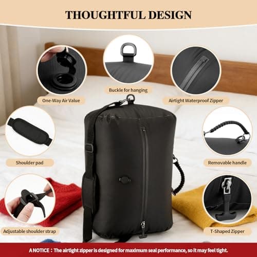 Hdenmist Vacuum Bags for Travel with Wireless Pump, 38L Reusable Vacuum Compression Bags with IP67 Waterproof Zipper 70D Nylon Vacuum Seal Packing Cubes Space Saver Bags for Carry On Backpack - Thumbnail 5