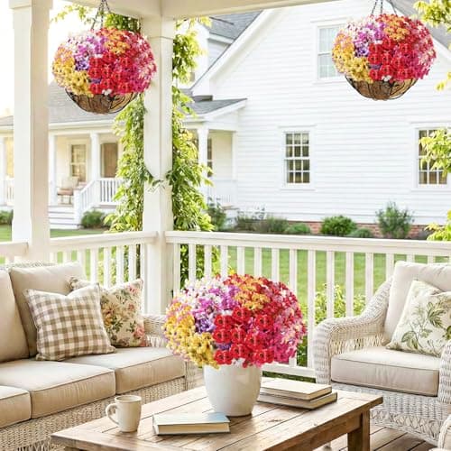 Powbrace 22 Pack Artificial Flowers for Outdoor Indoor Fake Plants, Faux Silk Flowers for Outdoors Outside Front Porch Hanging Planter Window Box Garden Spring Decoration(Multi-Colour) - Thumbnail 6