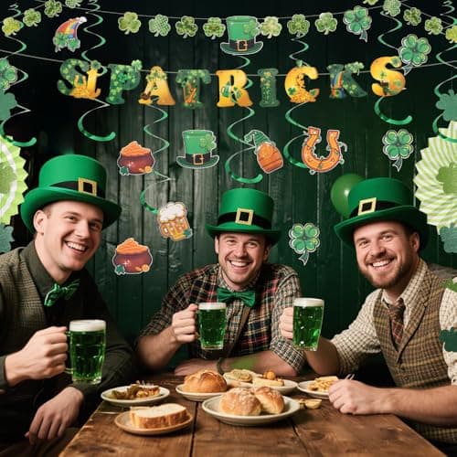 St Patricks Day Decorations,Pre-Assembled Saint Patricks Day Decorations Office Party,Shamrock Lucky Banner Garland Hanging Swirls St. Patrick's Day Decoration,Irish St Patricks Day Decor Accessories - Thumbnail 5