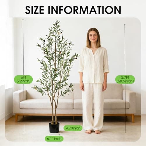 Lynadri 6ft Olive Trees Artificial Indoor 2in1, Fake Large Tall Olive Plant for Living Room Office Corner, Faux Big Decor Tree Plants Realistic Decorative with Pot - Thumbnail 3