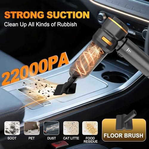 KedeeSparkle Handheld Car Vacuum Cordless, 22000PA Strong Suction Mini Vacuum Cleaner with Brushless Motor, 4-in-1 Portable Vacuum for Car Detailing, Home, Office & Travel, Black Golden - Thumbnail 2