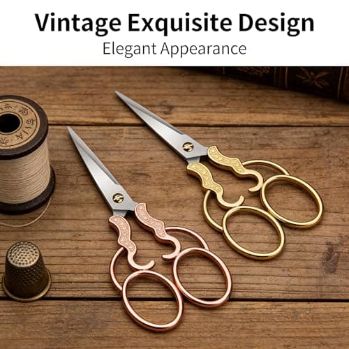 Fabric Scissors - 5-Inch Retro Stainless Steel Precision Scissors, Corrosion & Rust Resistant, Sharp Cutting, Lightweight–Suitable for Embroidery Thread, Paper, Yarn, Fabric, Sewing(Set of 2) - Thumbnail 4