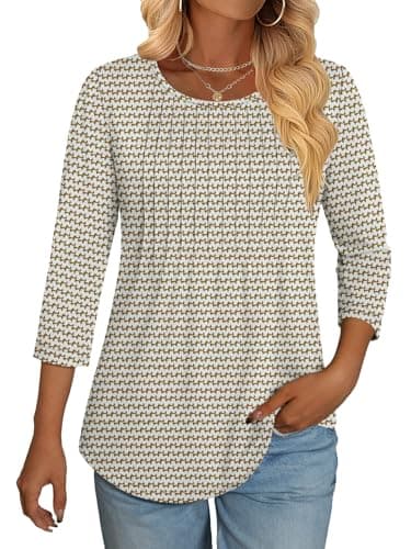 NORACORA 3/4 Length Sleeve Womens Tops Crew Neck Loose Fit Shirts Pleated Cute Clothes Dressy Casual 2026 Summer Tunics Spotted Red XL - Image 1