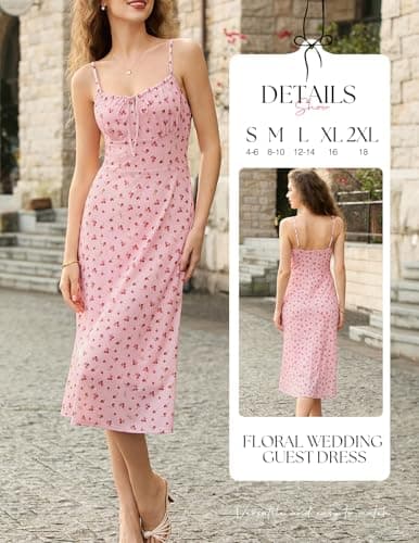 Belle Poque Floral Dress for Women Summer Backless Spaghetti Strap Dresses Cami Dresses Tea Party Dress (Red Floral,2XL) - Thumbnail 4