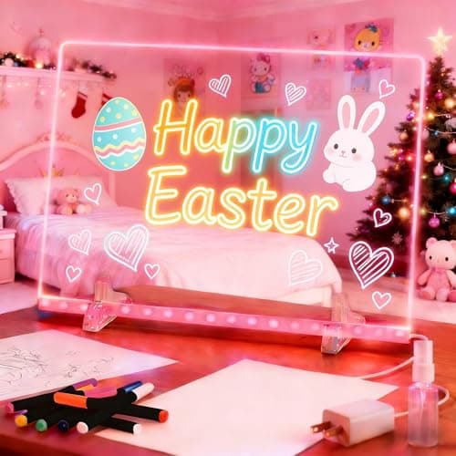 LED Note Board with 12 Color Markers, 7 Light Themes & Remote Control, Scratch-Resistant Acrylic Dry Erase Board, Doodle Glow Drawing Tablet for Kids, Artists, Home Office, & Creative Gift