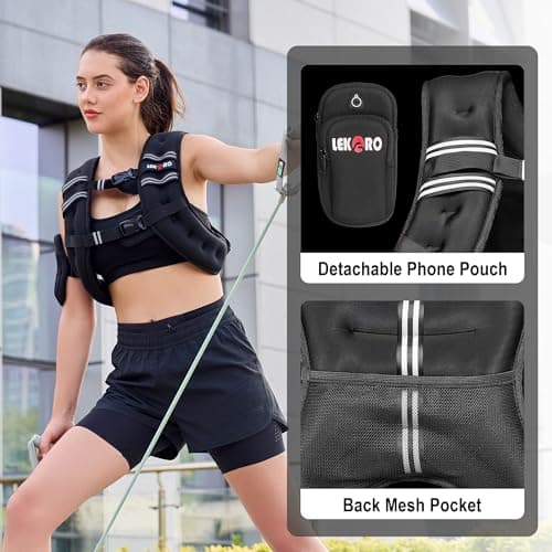 Weighted Vest, 6lbs/8lbs/12lbs/16lbs/20lbs/25lbs/30lbs Weights Vest for Women Men with Reflective Stripe for Workout, Strength Training, Running, Walking (16LB) - Thumbnail 4