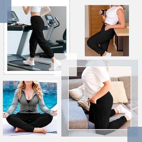 SINOPHANT Joggers for Women with Pockets Drawstring Sweatpants for Lounge Gym Yoga Black L - Thumbnail 6