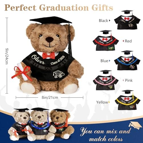 Personalized Graduation Teddy Bear 2026, Custom 9'' Teddy Bear w/ Cap&Gown for Her Him, Customized Graduation Gift for Kindergarten, Preschool, High School, College, Graduation Keepsake for Boys Girls - Thumbnail 6
