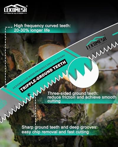 LEKOMESH 15" Japanese Teeth Reciprocating Saw Blades Wood Pruning - 4pcs Curved Edge 6TPI for Tree Trimming, Wood/PVC Pipe Cutting, Cr-V Sabre Blades Better Wear Resistance - Thumbnail 3