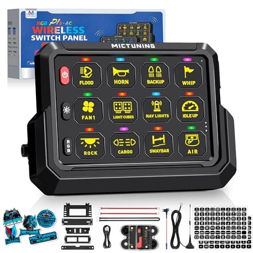 MICTUNING P1s-AC Wireless 12 Gang Switch Panel, 433MHz Remote Control Range Up to 265FT Plug and Play 12v Multifunction Toggle Momentary Pulsed Strobe Circuit Control Relay System Box for Car Truck RV