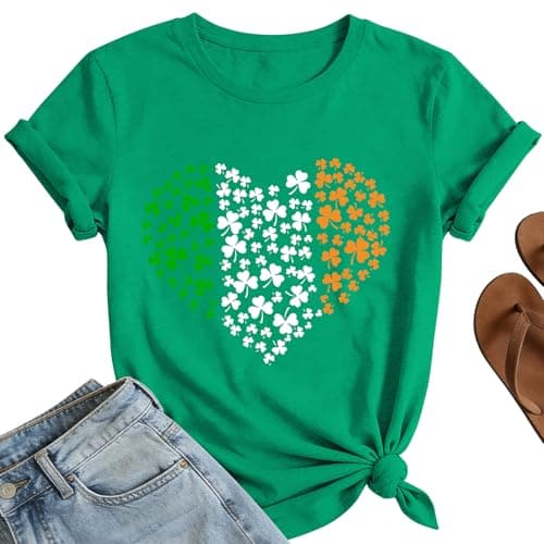 St Patricks Day Shirt Women – Heart Lucky Shamrock Shirts St Paddys Day Tee Irish Holiday Tops - Image 1