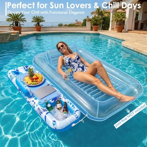 Inflatable Tray for Tanning Pool Float – 61" L x 18" W Extra Large Tray with Non-Slip and Cooler Container, Designed for Sunbathing Bed, Tanning Lounge & Water Blow Up, Ball Pit, Party Gifts - Thumbnail 5