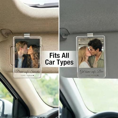VBAIFAyy Custom Car Visor Photo Clip for Couples - Personalized Acrylic Sun Visor Picture Holder with Text, Drive Safe Gifts for Husband Wife Boyfriend Girlfriend, Valentines Anniversary Present - Thumbnail 4