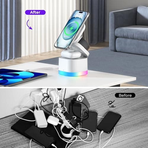 5 in 1 Wireless Charger, Foldable Wireless Charging Station with Night Light for Apple Magnetic Charger, Retractable Cable Fast Charger Stand for iPhone 17/16/15/14/13/12, Apple Watch, AirPods Pro 3 - Thumbnail 5