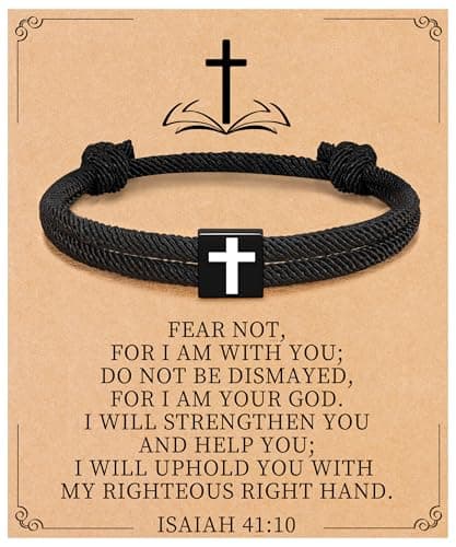 Sistble Christian Easter Gifts, Easter Basket Stuffers for Teen Boys Black Cross Bracelet for Men Baptism Confirmation Gifts Psalm Bible Verse Religious Catholic First Communion Gifts Braided Rope Jewelry - Image 1