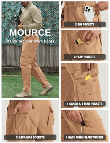 MOURCE Tactical Pants for Men Military - Plus Size Water Resistant Ripstop Work Pants with 9 Pockets, Khaki 32L - Thumbnail 5