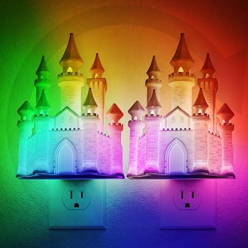 JandCase Night Lights Plug into Wall,3D Printed Castle RGB Night Light,2 Pack 10-Color Change Night Light,Dimmable Nightlights with Dusk to Dawn Sensor for Rooms Bathroom Hallway - Image 1