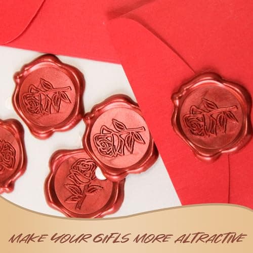 Pilloze 50pcs Red Rose Wax Seal Stickers, Rose Wax Seal, Red Rose Stickers for Envelopes, Waterproof, for Wedding Invitation, Christmas - Thumbnail 6