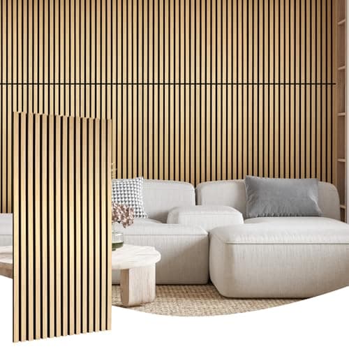 Yun-aeon Oak 4 Pack Wood Slat Acoustic Panels 47.2 x 23.6 Inch 3D Fluted Design for Sound Absorbing Wall and Ceiling Noise Reduction Home Theater Office Modern Decor
