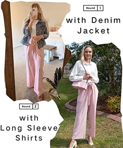 SySea Womens Wide Leg Palazzo Pants High Waisted Casual Cropped Paperbag Flowy Trousers with Belted - Thumbnail 4