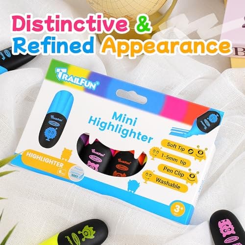 trailfun Pastel Highlighters Assorted Colors, Soft Chisel Tip Highlighter Marker Pens Smooth Writing No Bleed, Cute Markers Monster Design for Journaling Drawing, 6 Count, Back to School Supplies - Thumbnail 2