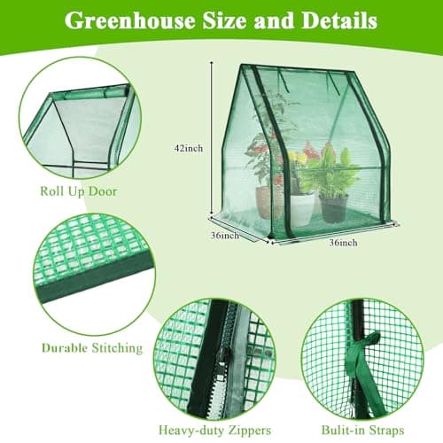U'Artlines Portable Mini Greenhouse Small Green House with Waterproof Pad 36x36x42 Inch Plant Cover Tent for Garden Small Plants Indoor Outdoor, Green PE - Thumbnail 2