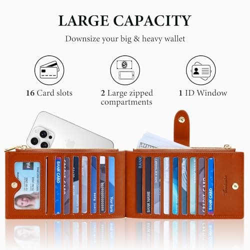 Travelambo Leather Wallets for Women Slim RFID Blocking Bifold Credit Card Holder Wallet - Thumbnail 5