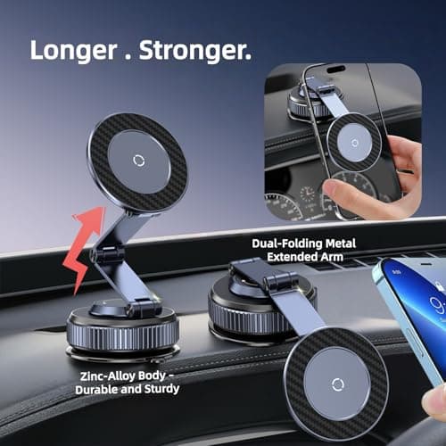 GEYUTHS Magnetic Car Phone Holder with Suction Cup 360° Adjustable Foldable Phone Mount Zinc-Alloy Phone Holders for Your Car for Tesla iPhone 17 Pro Max 16 15 14 13 12 Plus - Thumbnail 4