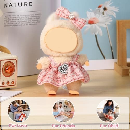 Clothes for Blind Box Dolls, Premium 2-Piece Dolls Accessories Set with Chic Bow Dress Outfit for 15-17cm Plush Blind Box Toy (Pink Set) - Thumbnail 5