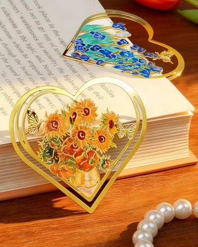 HOMTEK 4pcs Metal Clip Heart Bookmarks for Reading Women, Van Gogh Monet Oil Painting Cute Hollow Butterfly Corner Page Book Marks for Women,Teachers Students,Reading Accessories Gifts for Book Lovers - Thumbnail 4