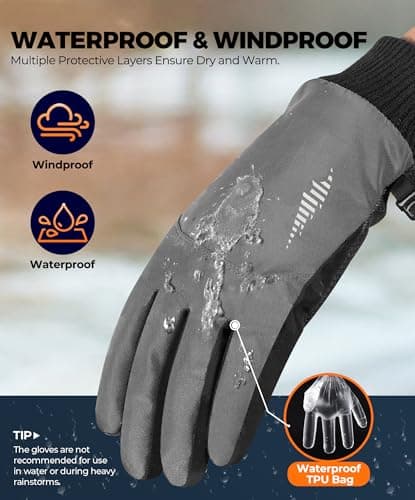 rivmount Winter Gloves made with 3 M Insulation/Waterproof/Touchscreen for Women Men, Thermal Warm Gloves for Cold Weather Outdoor, Running, Cycling, Ski, Snow, Daily, Hiking, Gray Size S - Thumbnail 4