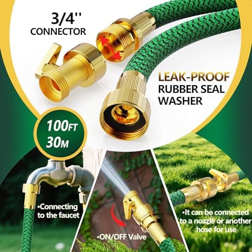 Non-Expanding Garden Hose 100ft, Flexible Weather-resistance Water Hose with 3/4" Solid Leakproof Connector, Knot-free & Anti-cracking & Durable Garden Hoses for Outdoor Watering Cleaning - Thumbnail 3