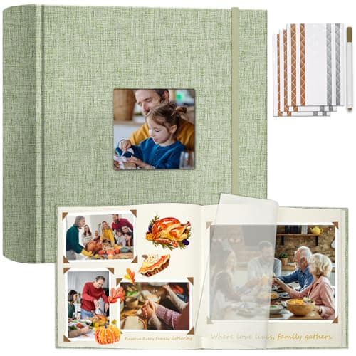 Vienrose Scrapbook Album 12" x 12", Large Linen Photo Album with Writing Space, DIY Scrapbook Supplies for Wedding, Baby, Family Memories & Travel (50 sheets / 100 pages, Grass Green) - Image 1
