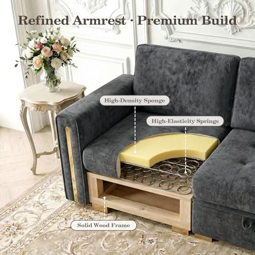 smilesun Oversized Modular Chenille U-Shaped Sectional Sofa with Storage, Convertible Comfy Extra Deep & Wide Seating with Gold Metal Accents & Square Legs for Living Room (Grey) - Thumbnail 6