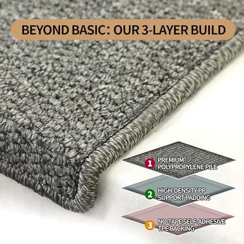 Bullnose Carpet Stair Treads, 14Pack - 29.5"x9.5"x1.5" Stair Treads Non-Slip for Wooden, Peel and Stick Stair Runner, Edging Stair Protectors, Pet Friendly, Washable (14, Gray) - Thumbnail 5