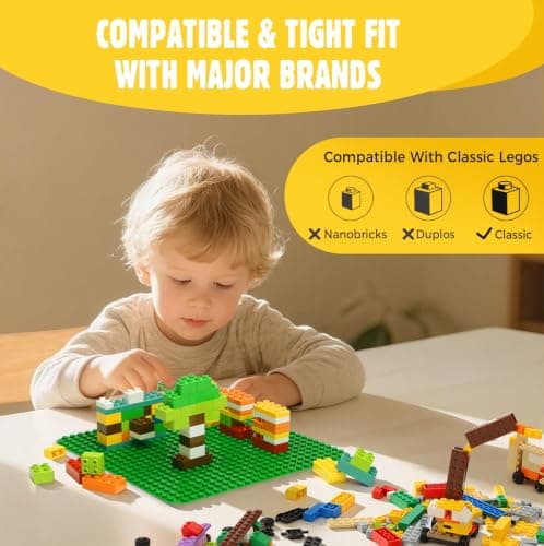 Lekebaby 2 Pack Classic Baseplates 10" x 10", Building Base Plates for Building Bricks, 100% Compatible with Major Brands and Activity Table-Baseplate, Sturdy & Safe, Age 3 and up Kids, Grey/Green - Thumbnail 2