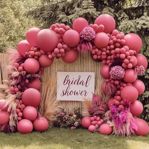 Double Stuffed Pink Balloon Garland Dusty Rose Mauve Balloons Retro Hot Pink Balloon Arch Kit for Birthday Bridal Baby Shower Wedding Mother's Day Floral Party Decorations - Image 1