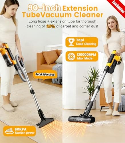 qimedo 8000mAh Cordless Vacuum Cleaner with 2 Batteries V2, 700W Exclusive 2-in-1 Vacuum Cleaner for Carpet, 7 in 1 Best Electric Stick Vacuum for Home/Hardwood Floor/Pet Hair/Dorm - Thumbnail 2