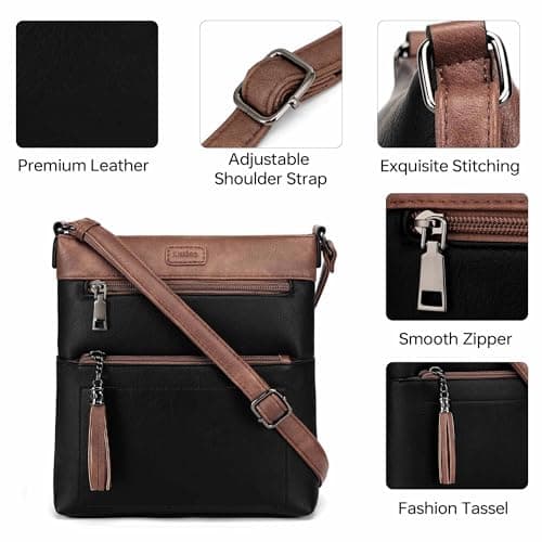 Kiss Sea Crossbody Purses for Women Trendy Crossbody Bags for Women Multi Pocket Cross Body Purse Black Brown - Thumbnail 6