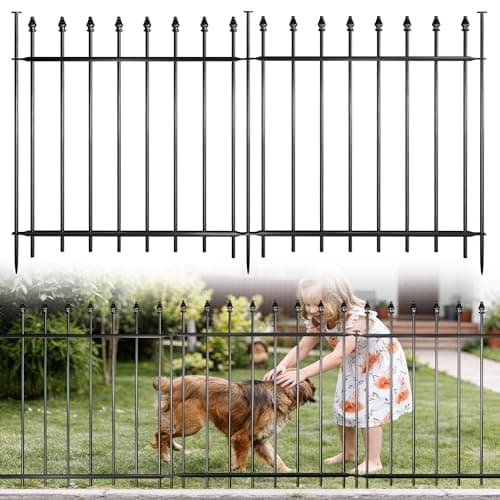 Decorative Metal Garden Fence，(12 Panels+ 13 Posts), 24 ft(W) x 24 in(H), Small Metal Border Fence, Classic Roman Column Decoration, Garden and Lawn Landscape Fence, Black Animal Fence - Image 1