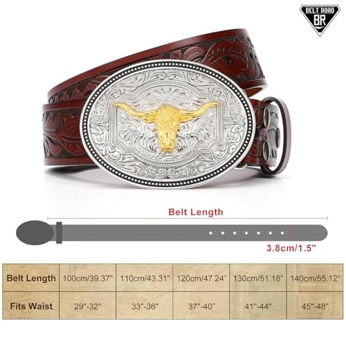Western Leather Buckle Belt for Men Women Cowboy Cowgirl Leather Belts for Jeans Western Belts Men Country Western Party Christmas Gifts - Thumbnail 5