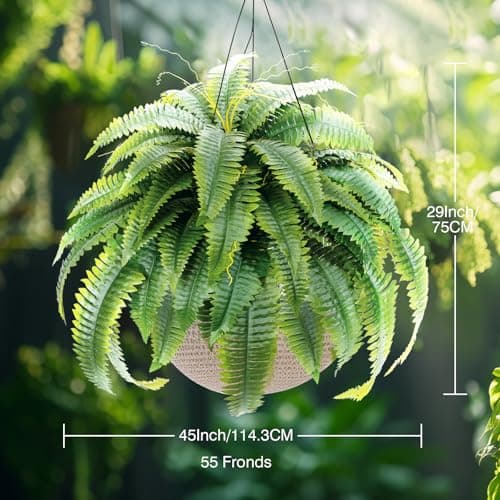 LuceAlberi Artificial Boston Fern Bush - Set of 2 45Inch Fake Ferns with 55 Fronds, Large Hanging Faux Plants Decor, UV Resistant Faux Fern Vines Silk Greenery for Outdoor Indoor, Porch, Farms, Patio - Thumbnail 4