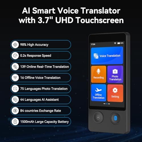 W12 Language Translator Device, 2026 Upgraded AI Translator No WiFi Needed, Support ChatGPT, 140+ Languages Instant Two-Way Translator, Offline/Photo Translation for Business Travel - Thumbnail 2