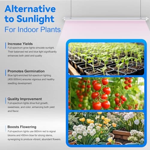 JESLED Waterproof Plant Grow Lights, 2FT Full Spectrum Grow Light, 48W(2 X 24W,300W Equiv), Linkable Led Grow Light Strip for Greenhouse, Plant Shelves, Plug and Play, Pinkish White, 2-Pack - Thumbnail 5