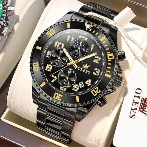 OLEVS Black Watches for Men Luxury Stainless Steel Mens Black Watch with Date Casual Men Dress Watch Waterproof Chronograph Men’s Wrist Watches Reloj para Hombre - Thumbnail 2