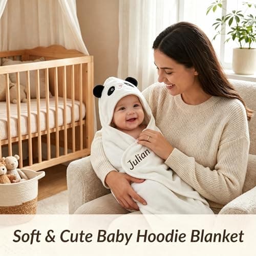 Personalized Baby Bath Towel for Newborn – Custom Animal Hooded Towel with Embroidered Name, Soft Coral Fleece Blanket for Toddlers 1-3, Highly Absorbent Bathrobe Blanket Gift for Boys & Girls - Thumbnail 3