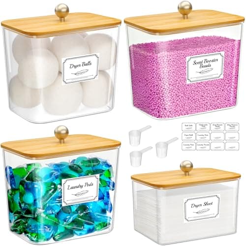 Lifewit Large Laundry Pods Container& Dryer Sheet Holder, Laundry Storage Containers, Laundry Room Organization Storage Jars for Powder, Scent Booster Beads,Bamboo Lid,0.53+0.7 gal,4 Pcs - Image 1