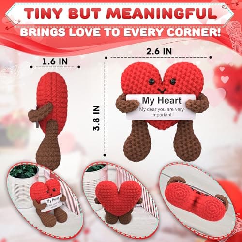 Heart Plush Valentines Day Gift for Her, Him - Crochet Plushies Stuffed Hearts Gift with Motivational Card | Crochet Heart Soft Knitted Encouragement Support Keepsake for Girlfriends, Womens, Wife - Thumbnail 2